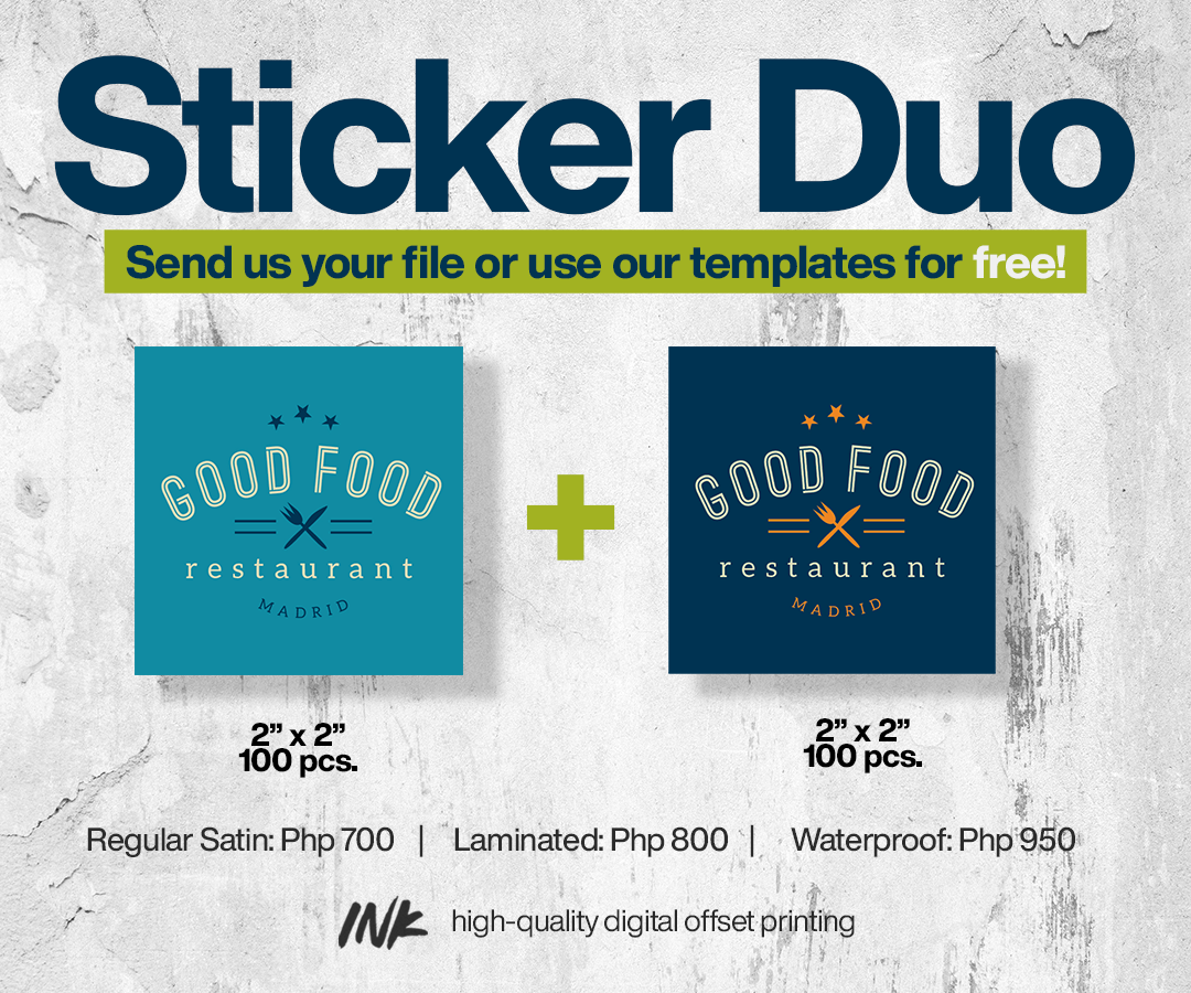 Sticker Duo No. 2 (2" x 2" and 2" x 2") - Regular Satin Sticker, 100 pcs. each