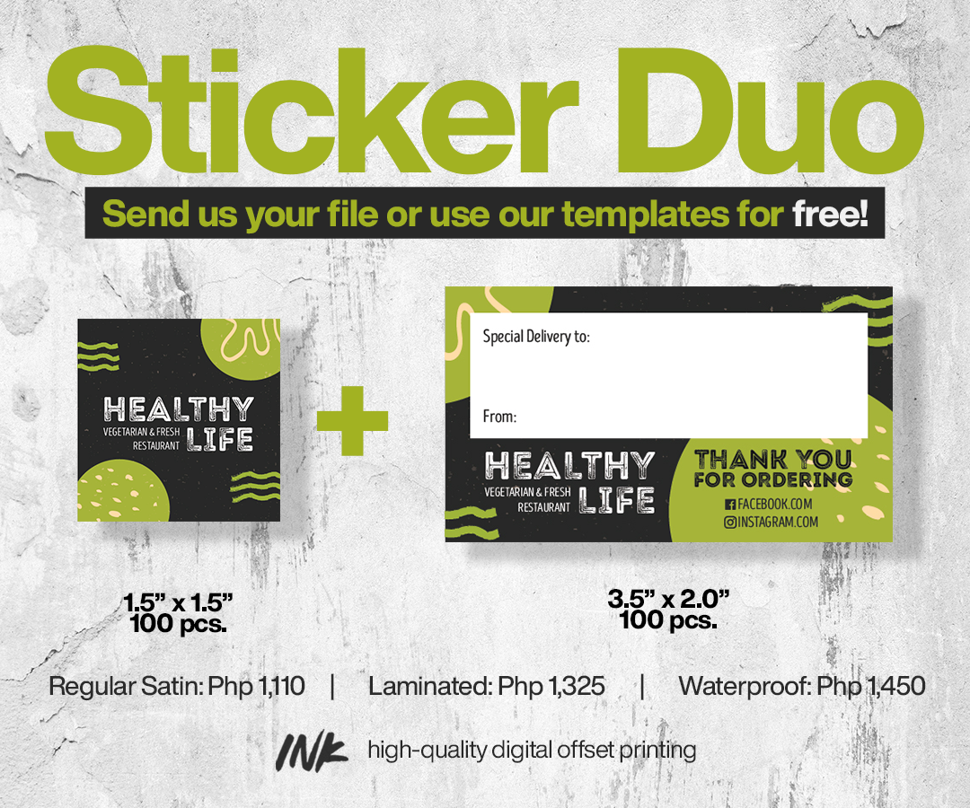 Sticker Duo No. 1 (3.5" x 2" and 1.5" x 1.5") - Regular Satin Sticker, 100 pcs. each size