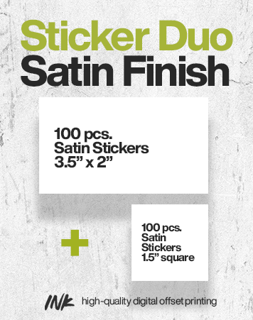 Sticker Duo No. 1 (3.5" x 2" and 1.5" x 1.5") - Regular Satin Sticker, 100 pcs. each size