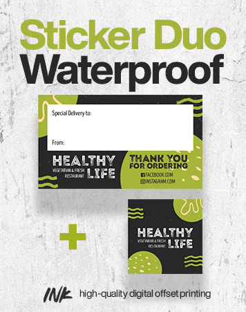 Sticker Duo No. 1 (3.5" x 2" and 1.5" x 1.5") - Waterproof, 100 pcs. each size