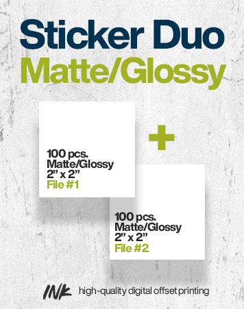 Sticker Duo No. 2 (2" x 2" and 2" x 2") - Matte or Glossy Finish, 100 pcs. each